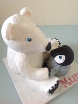 Polar Bear & Penguin carved cake